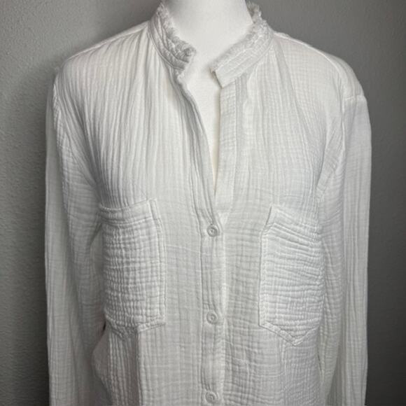 Cloth & Stone Womens Essential White Frayed Gauze Shirt Sz Small - Picture 8 of 14
